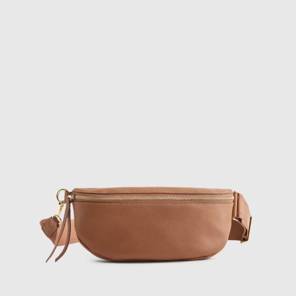 Quince Italian Pebbled Leather Sling Bag, Cognac - Picture 1 of 12